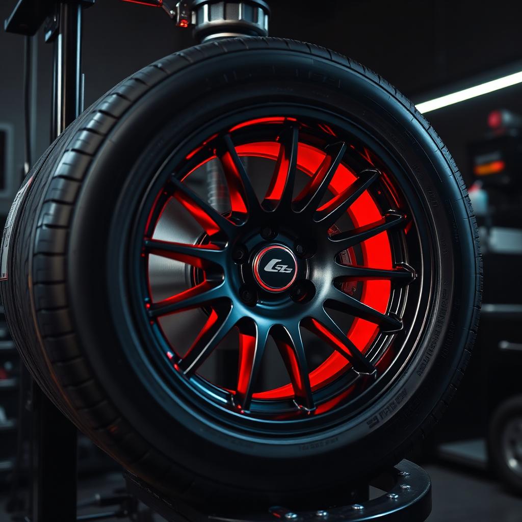 Dynamic wheel balancer with new tyre fitted to alloy